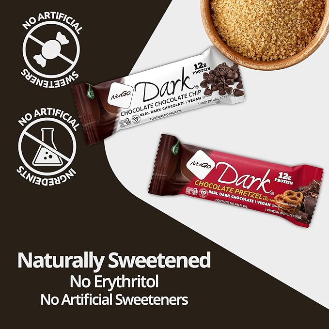 NuGo Dark Variety - Chocolate Pretzel 12 Bars & Chocolate Chocolate Chip 12 Bars, 12g Protein, Vegan, Gluten Free, Non-GMO, Kosher Pareve, 24 Count
