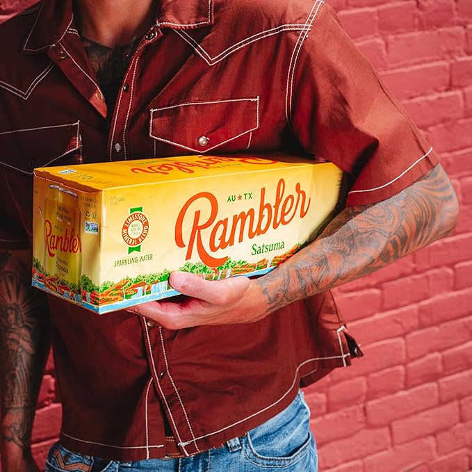 AUTX RAMBLER Sparkling Water, Texas Limestone Mineral Blend, Satsuma Flavor, 12-Ounce Cans, 12-Pack