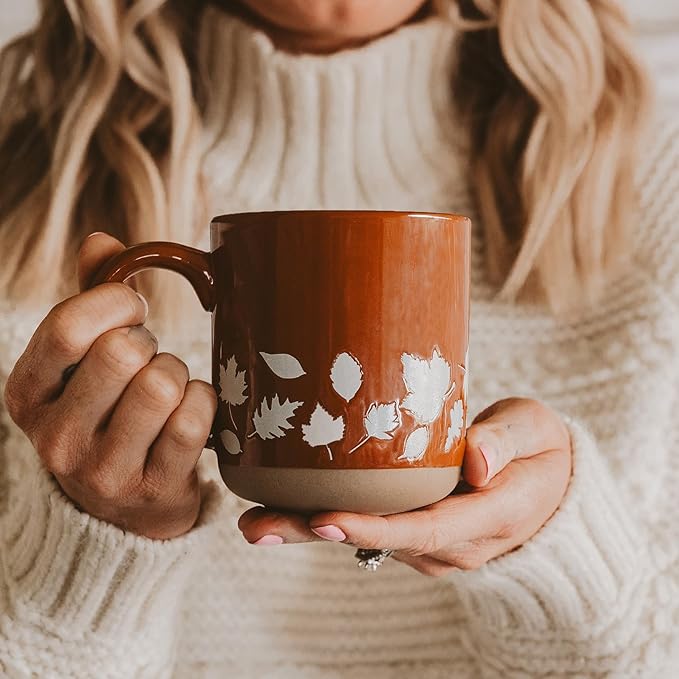 Sweet Water Decor Fall Mug Handcrafted Stoneware Coffee Mug with Autumn Leaves Design - Cozy and Stylish Fall Coffee Mugs - Unique Durable Fall Mugs for Autumn - Perfect Fall Mug for Gifting