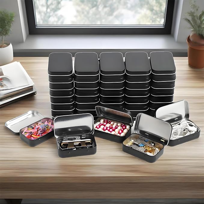Small Metal Box With Lid-Cookie Tins Metal Tins With Lids Lens Wipes Storage Container Mini Portable Box,Empty Hinged Tin,For Organize Mint Candy Jar,Sewing Tools,DIY Gift Boxes(Black 20 Pcs)