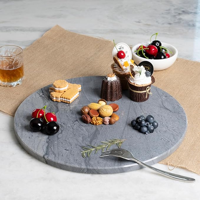 Koville Dark Grey Marble Pastry Cutting Board, 16" Large Marble Cheese Serving Board for Kitchen Countertop, Stone Tray for Baking, Charcuterie, Trivet, Dough Pastry and Stone Cutting Boards