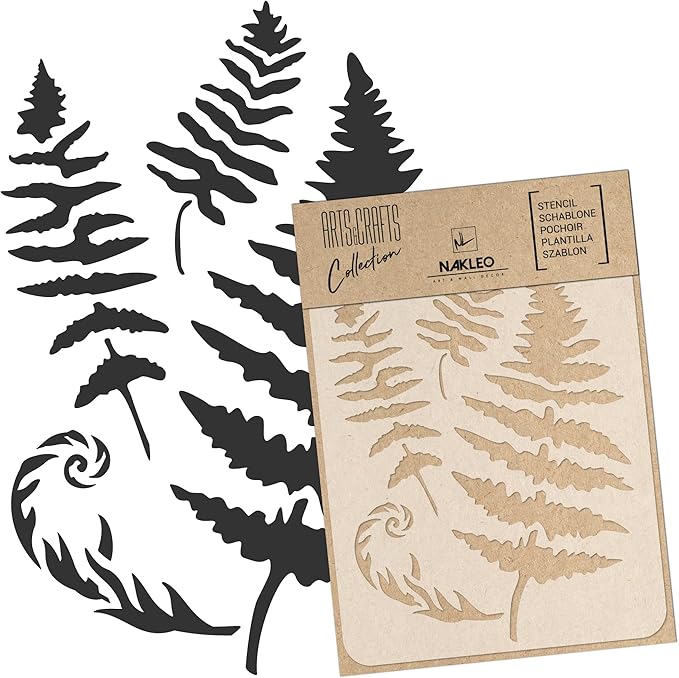 NAKLEO Painting Stencil for Crafts A4 8.3” x 11.8”, Fern Leaf Frond Pattern, Reusable Plastic DIY & Scrapbooking Drawing Template, Decoupage Art Home Decor, Wall Wood Fabric Furniture