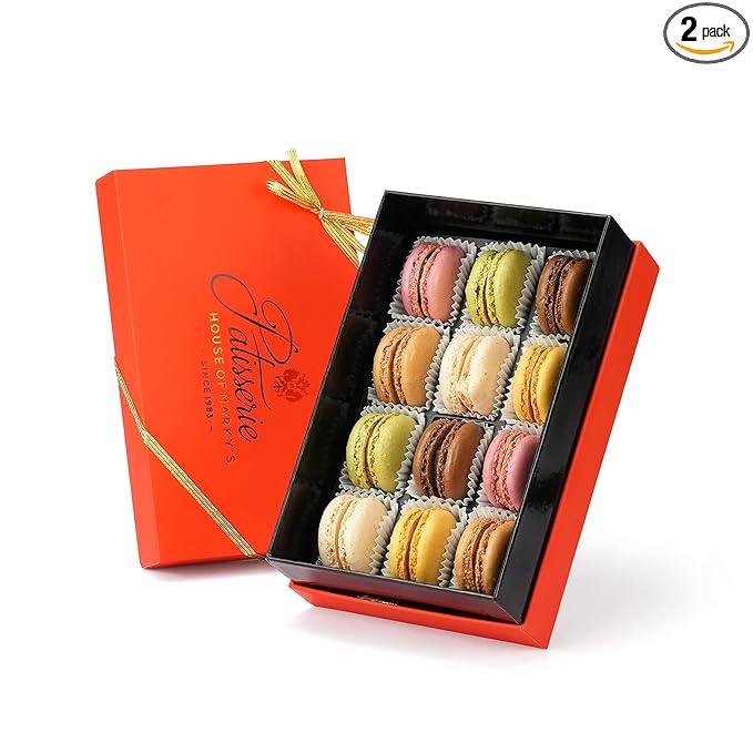 French Almond Macarons Cookies Gift Box – 12 pcs (Pack of 2) – Non GMO, Assorted Macaroons Cookies - Imported From France
