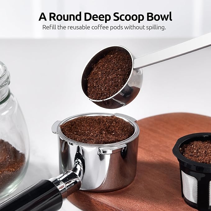 U-Taste Coffee Scoop 2 Tablespoon: 18/8 Stainless Steel Measuring Scooper for Ground Coffee, Bean, Powder, Espresso, 4.3in Long Handle Metal Measure Spoon for Canister, Jar (2Tbsp/30ml)