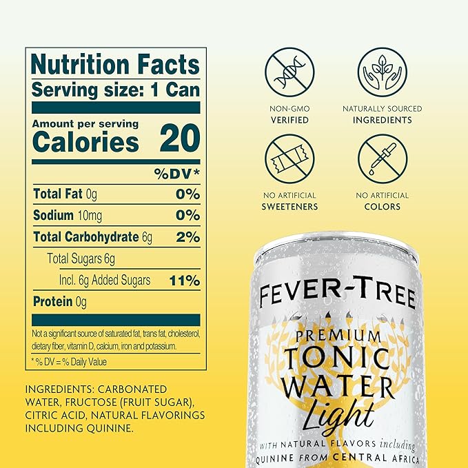 Fever-Tree Refreshingly Light Tonic Water - Premium Quality Mixer - Refreshing Beverage for Cocktails & Mocktails. Naturally Sourced Ingredients, No Artificial Sweeteners or Colors - 5.1 Fl Oz Cans - Pack of 24