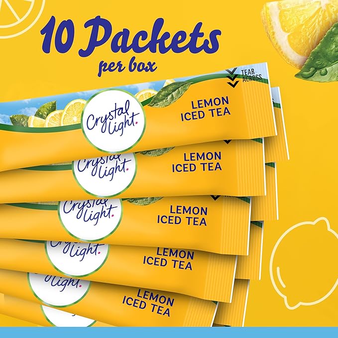 Crystal Light Lemon Iced Tea Naturally Flavored with other natural flavor Powdered Drink Mix, 120 ct Pack, 12 Boxes of 10 On-the-Go-Packets