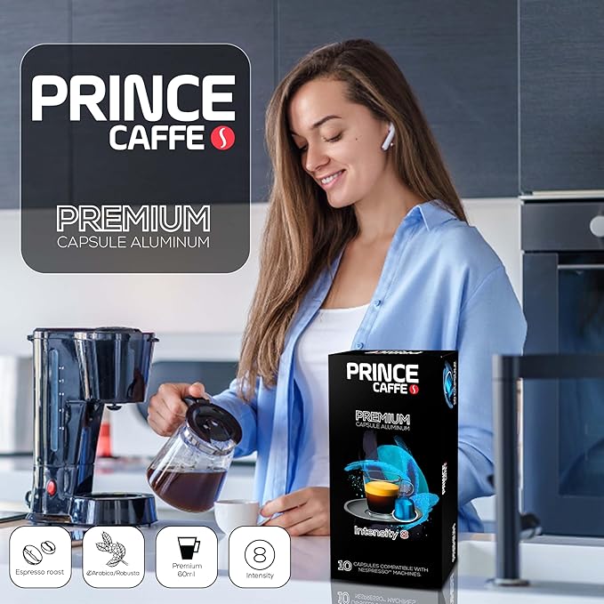 Prince Caffe Espresso Pods – Premium Intensity 8, Medium-Dark Roast, The Espresso Coffee Pods Are Compatible with Nespresso Original Line Machines, 30 Count (3 x 10 Capsules) Premium Quality Coffee Capsules.