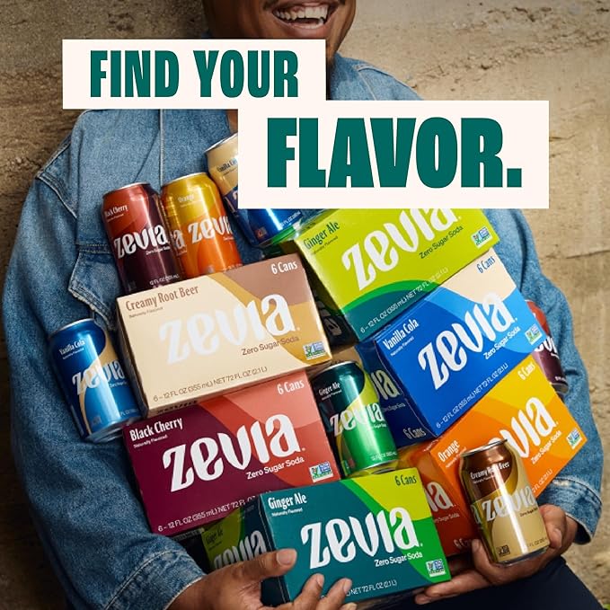 Zevia Zero Sugar Soda, Fruity Variety Pack, 12 oz Cans (24-Pack) – Naturally Sweetened, Zero Calorie Sugar Free Soda - Non-GMO Project Verified, Gluten-Free, Vegan