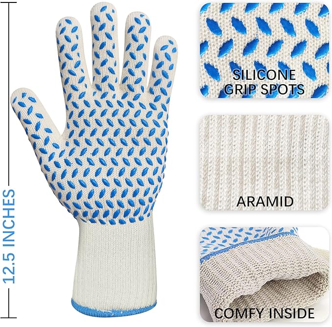 DEYAN Heat Resistant Oven Gloves 932°F | Silicone Non-Slip Mitts with Fingers | Flexible for Baking, BBQ, Grilling | Machine Washable (White, 1 Pair)