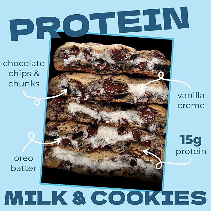 My Cookie Dealer Protein Cookies, Milk & Cookies (2.2oz, Pack of 6) - 15g Protein per Cookie - Individually Wrapped Workout Snacks for On-The-Go Travel