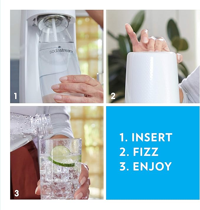 SodaStream One Touch Electric Sparkling Water Maker Bundle (White) with CO2, BPA free Bottles, and 0 Calorie Fruit Drops Flavors