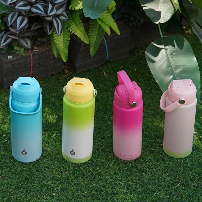 BJPKPK Insulated Water Bottle with Straw Lid, 18oz Thermos Water Bottles, Flex Handle & Non-slip Boot, BPA Free Leak Proof Stainless Steel Metal Thermos, Tumblers, Cups,Pearl Pink