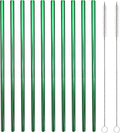 10 Pcs Stainless Steel Straws, Reusable Drinking Straws, Straight Metal Straw Sets with 2 Pcs Cleaning Brushes (10.5 Inch, Green)