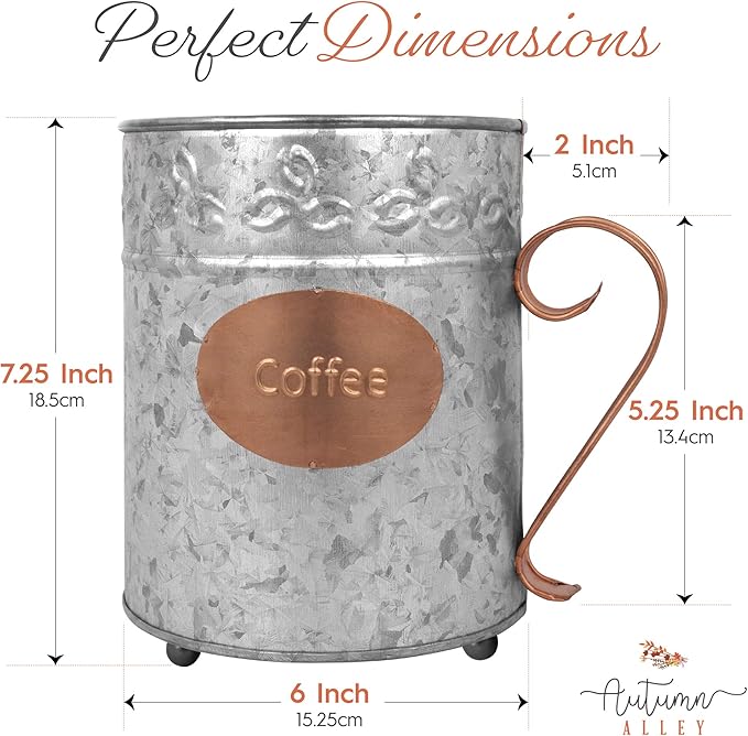 Autumn Alley Farmhouse Coffee Pod Holder Organizer – Galvanized Dual Toned Rustic Farmhouse Décor Basket for Counter – Vintage Copper Label & Handle – Industrial Chic Country Décor Accessories