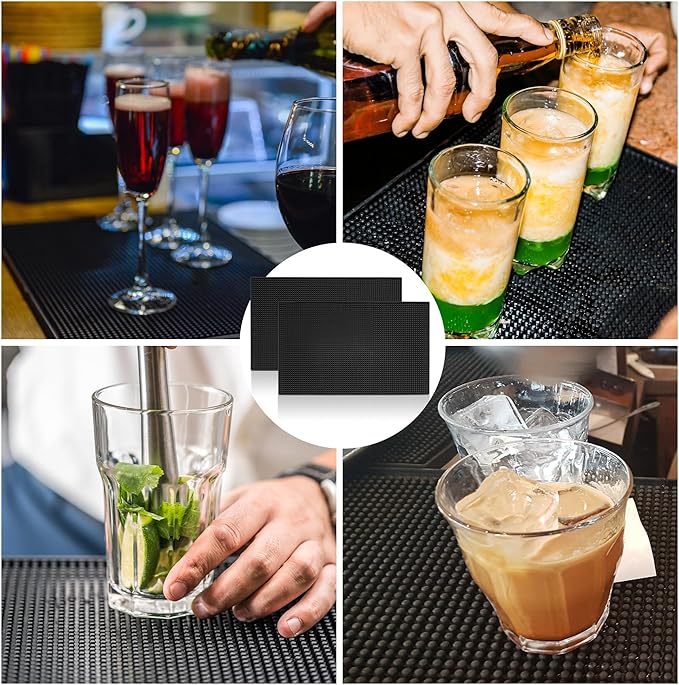 6 Pcs Rubber Bar Mat for Countertop 18 x 12 Inch Coffee Bar Mats Non Slip Silicone Bars Mats for Bartending,Drying Spill Mats for Restaurants,Black