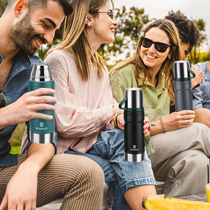 Vacuum Insulated Water Bottle Thermo Water Flask with Cup 680ml/23oz Stainless Steel Thermal Water Bottles Thermo for Hot and Cold Drinks Coffee Water(Light Gray,Set)
