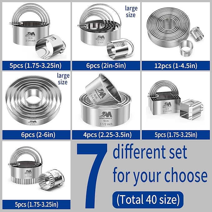 M JNGMEI 6 Pieces Stainless Steel Cookie Biscuit Cutter Set 2'', 3'',3.5'', 4'',5''and6'' Biscuit Plain Edge Round Cutters large Sizes Shape Molds Ranging from 2-6 Inches Multiple Sizes