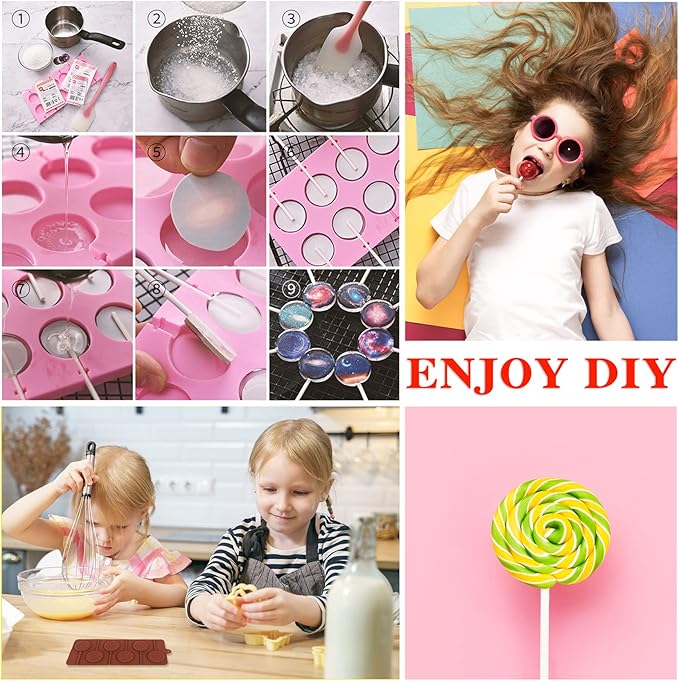 Silicone Lollipop Molds Candy Molds Silicone Sucker Molds Hard Candy Mold & 8 Rounds Nonstick Lollipop Mold With 20 Sticks for Candies,Bread,Jellies,Chocolate,Etc