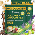 20x Collagen Chia Coffee - 11-in-1 Coffee Shape Mix with Collagen & Chia Seeds, L-Glutathione for Skin, Hair, Joints - Boost Energy and Improve Focus, Vegan Friendly, 45 Servings