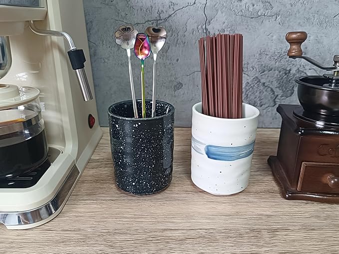 Stoneware Coffee Bar Utensil Holder Tea & Coffee Spoon & Stirrer Holder for Stir Stick Straw Teaspoon Holder Spoon Cup Small Utensil Jar (Starry night)