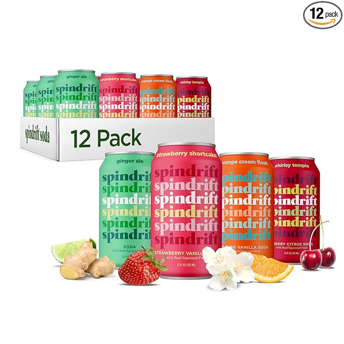 Spindrift Soda Variety Pack with Real Squeezed Fruit 12 Pack Case