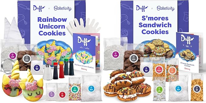 Baketivity Baking Kit Bundle – Unicorn Rainbow Cookies & S’mores Sandwich Cookies by Duff Goldman – DIY Kids Baking Set with Pre-Measured Kosher Ingredients, Decorating Supplies, STEM Activities – Age
