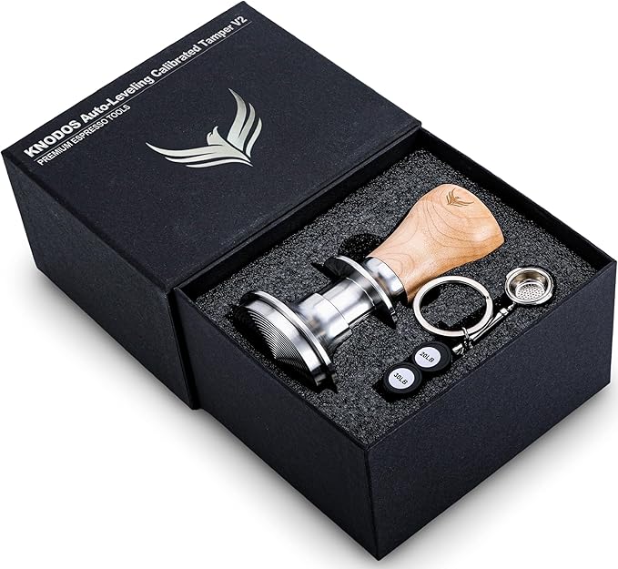 58mm Espresso Bar Accessories Kit – Maple Handle Calibrated Tamper, Espresso Leveler, Beech Wood Tamping Station, and Dosing Funnel with Puck Screen