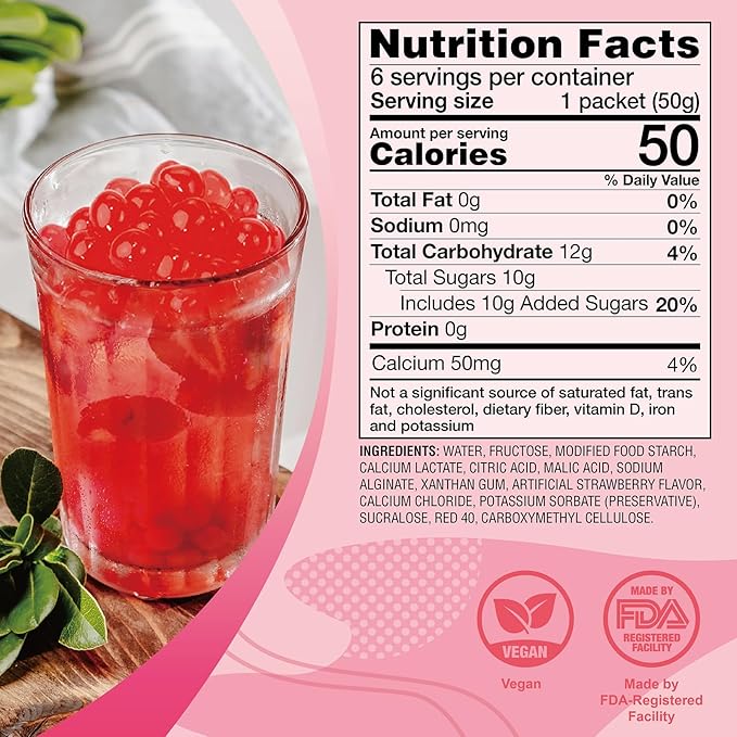 J WAY Bursting Popping Strawberry Boba Pearls, Strawberry Syrup, Non-Dairy, Fat-Free Popping Tapioca Boba for Beverages, Sweets, Ice Cream, 1.8oz (Pack of 6)