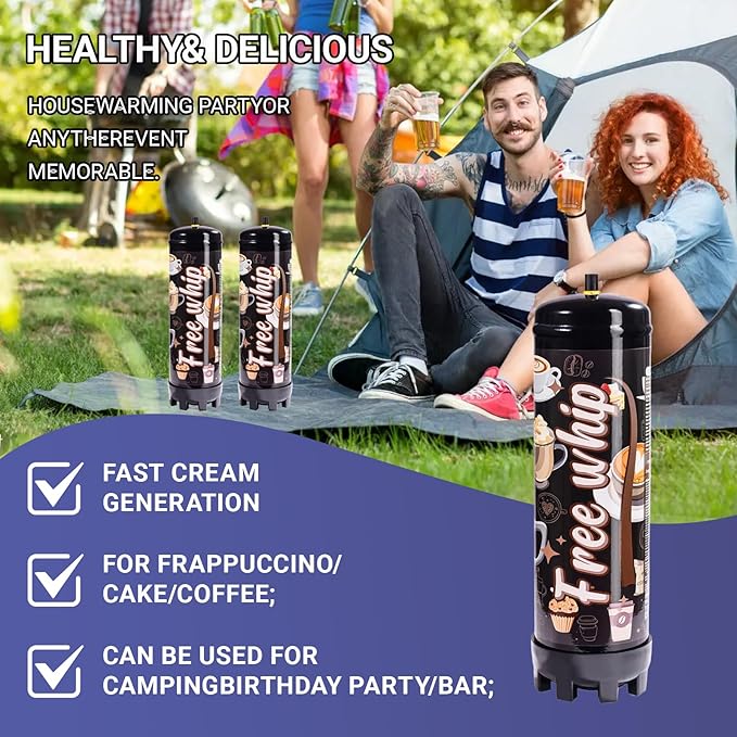 Free Whip 2.2L Whipped Cream Charger Tank Cartridges for Cake Desserts, Fits with Any Standard Dispensers,(1364g 3-Cylinders)