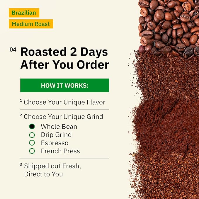 Kochere Brazilian Specialty Whole Bean Coffee – 1LB Medium Roast – Freshly Roasted to Order – Single Origin, Farm Direct, Smooth Cocoa Notes – Whole Bean