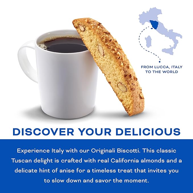 Nonni's Originali Classic Almond Biscotti Cookies – Individually Wrapped Italian Coffee Snack, Crunchy Twice-Baked, 80 Cal Each, 17.25 oz Carton