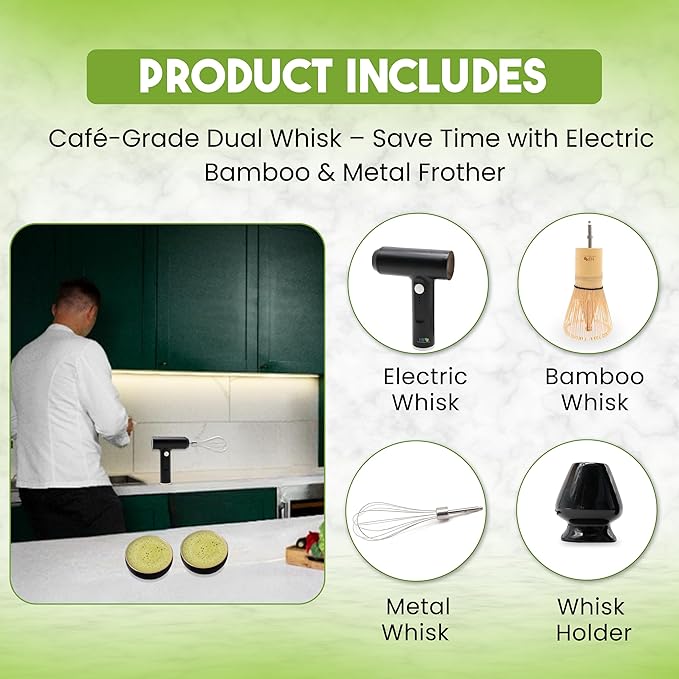 Matcha Electric Whisk Set - Rechargeable Handheld Frother with Whisk and Holder | Automatic Frother for the Perfect Blend | Electric Handheld Frother for Matcha Tea Lovers