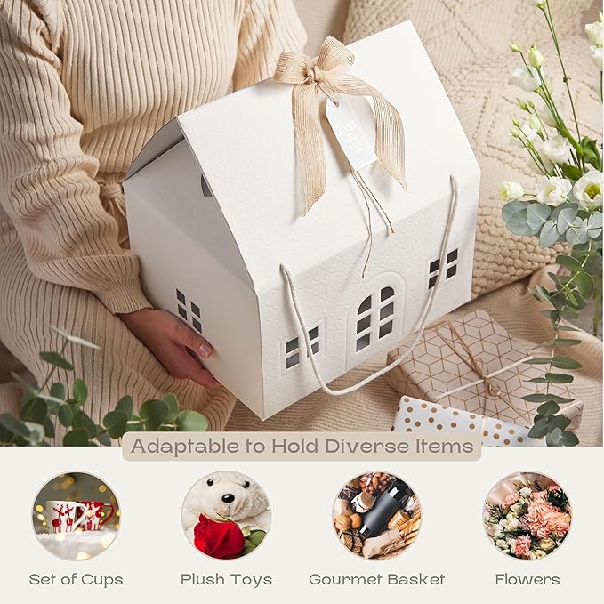 Boxes Craftory Pack of 5 House Shaped Gift Boxes (12.99 x 9.84 x 7.48 inch) - Mansion Ideal for Home Presents, House Interior Decorations and for Treats - White Matelasse