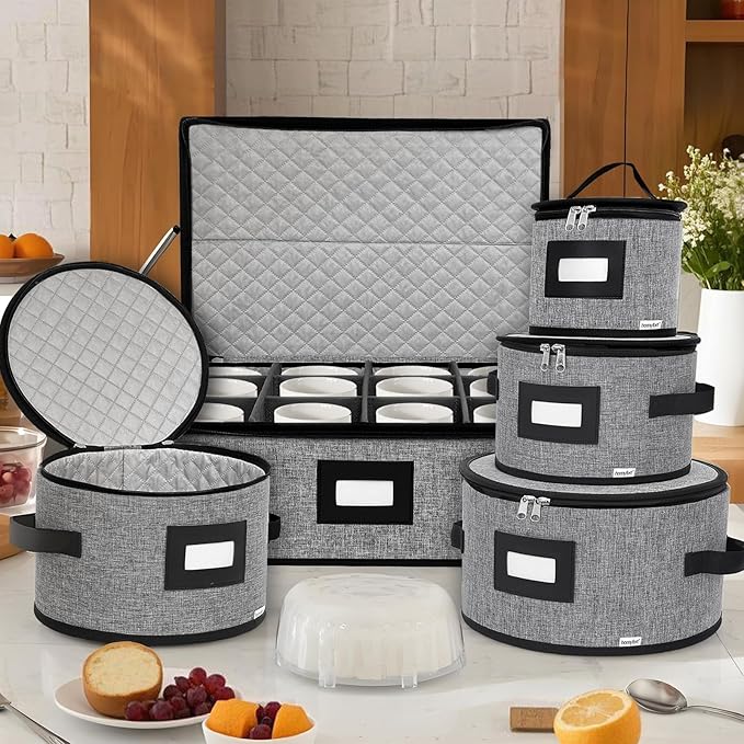 China Storage Containers, Hard Shell with Felt Dividers for Plates, Moving Boxes for Dishes, Cups, Mugs, Tableware Moving Supplies for Kitchen Organization- 5-Piece Set