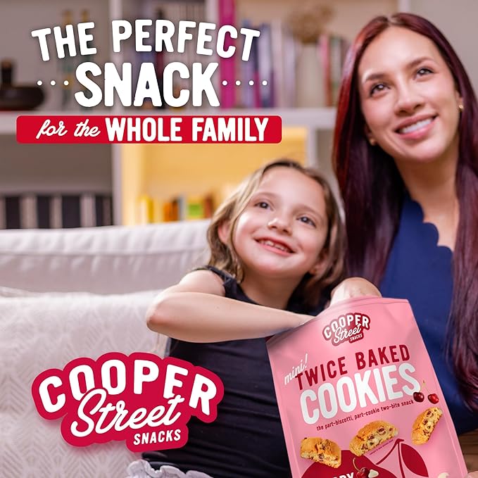 Cooper Street Twice-Baked Cherry White Chip Biscotti Cookies (16 oz) – Over 50 Biscotti Cookies per Bag Loaded with Real Fruit, Traditional Italian Style Snacks - Dairy, Peanut & Soy Free, Kosher
