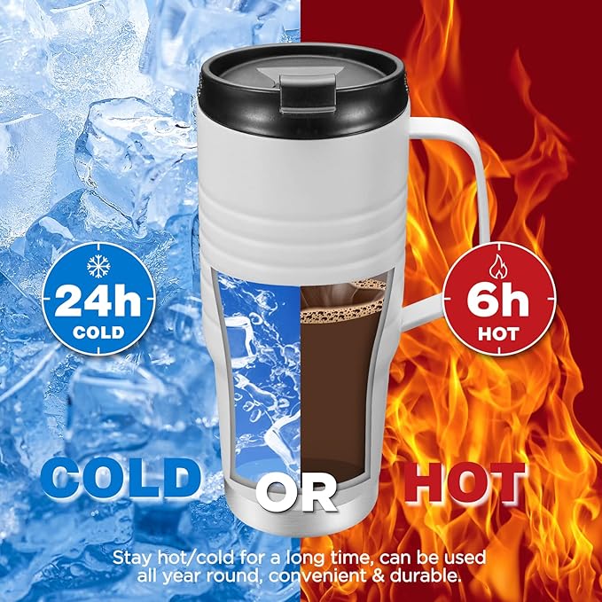 HAUSHOF 24 oz Travel Mug with Handle, Stainless Steel Vacuum Insulated Coffee Mug, Double Wall Travel Mugs with Leakproof Lid, BPA Free