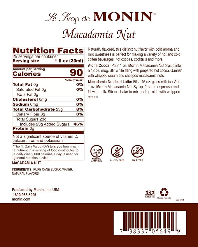 Monin Macadamia Nut Syrup 750ml