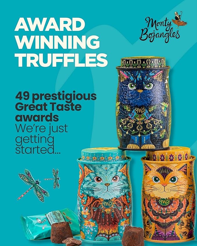 Monty Bojangles Cocoa Dusted Chocolate Truffles Cat Tin (Shimmering Starlet), Stunning Collectable Cat Tin, Luxury Chocolate Box With Bespoke Design, Gourmet Chocolates Gift Box, 135 g