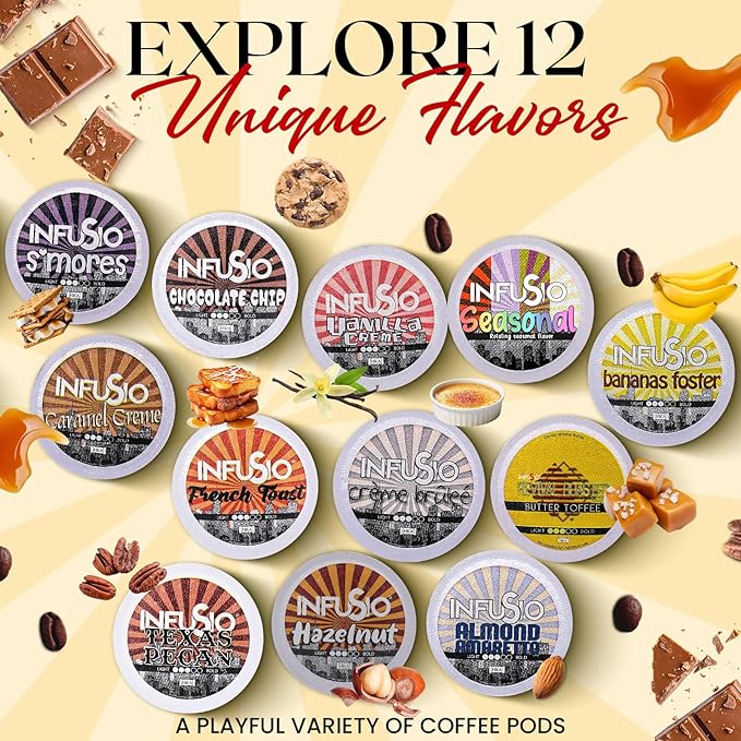 InfuSio Coffee Pods 96 Count - Caramel Crème, Medium Roast Single Serve Coffee Pods for Keurig K Cups Brewers - InfuSio Premium Roasted Keurig 2.0 Compatible