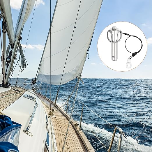 uxcell 1 Pcs Quick Release Pin, 1/2" x 2"(Dia. x L) Push-Button Ball Locking Pin 304 Stainless Steel Ring Handle Locking Pin with Wire for Audio Bimini Top Marine, Silver