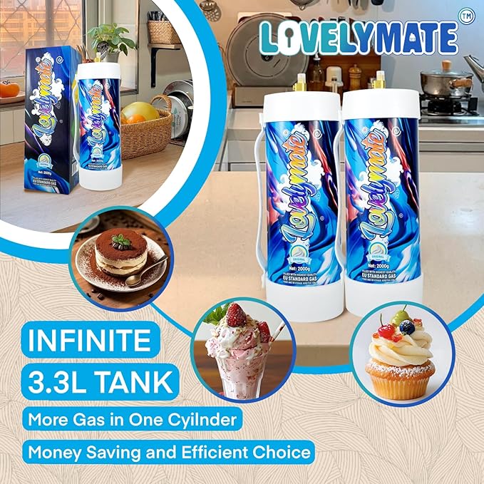 Whipped Cream Charger Tank 3.3L 2000G Whip Cream Charger Cylinder Food Grade Flavored (Tips Included) (8, Original)