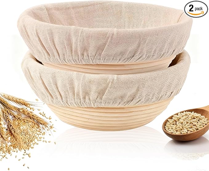 KONGDY Banneton Bread Proofing Basket, 10 Inch Round Sourdough Proofing Basket with Linen Liner, Bread Making Starter Kit, Bread Lame