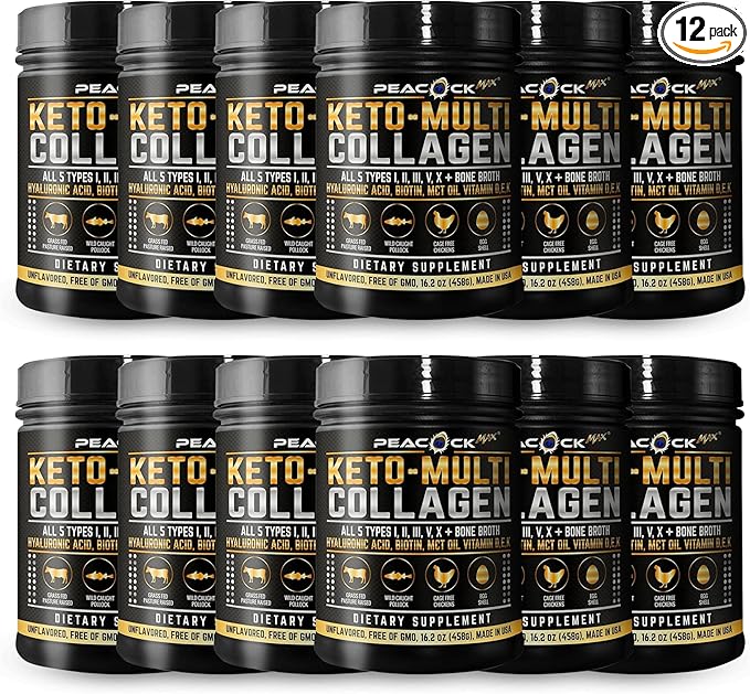 Multi Collagen Protein Powder 16.2 oz (Pack of 12) | 5 Types with Bone Broth, Hydrolyzed Peptides, Biotin & MCT Oil, Unflavored, Supports Skin, Hair, Nails, Joints & Gut Health