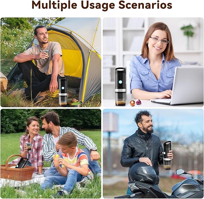 Portable Coffee Maker, Travel Coffee Maker with 3-4 Min Self-Heating, 20 Bar 9600mAh Durability Mini Espresso Maker Compatible with NS Capsule & Ground Coffee for Camping, Travel, RV, Hiking, Office