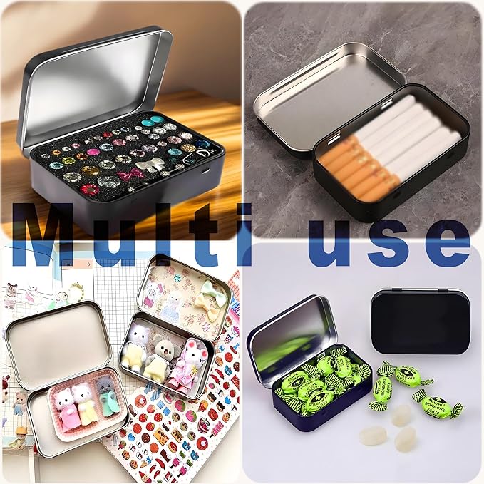 6 Pcs Small Metal Box With Lid -Black Hinged Cookie Jar,Used For Storage, Jewelry,Candy,Tea,Spices,Crafts,Pills,Mini Portable Storage Box,Card Game Storage Box,Black Tin 3.7x2.4x0.8 Inch