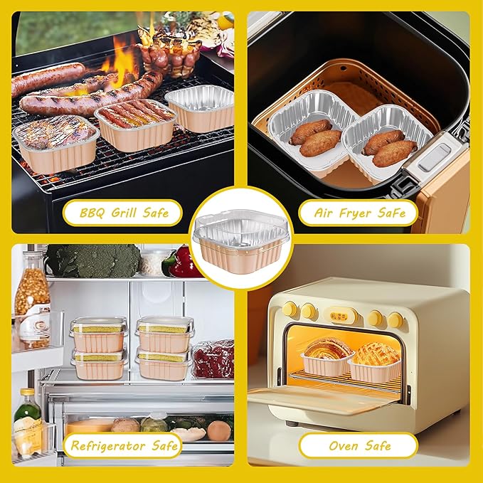 25 Pack Square Mini Cake Pans with Lids,Mini Loaf Pans with Lids,Aluminum Foil Baking Cups,Disposable Ramekins Cupcake Cups,Dessert Cups for Wedding Birthday Party,5oz (Champagne)