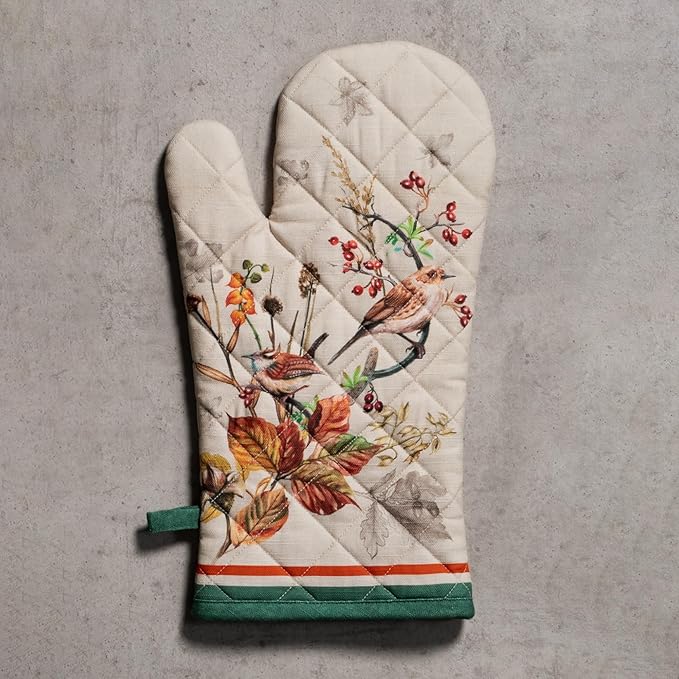 Maison d' Hermine Oven Gloves 100% Cotton Oven Mitt 7" x 13" with Loop Heat Resistant, BBQ, Cooking Gloves, Baking, Grilling, Kitchen, Handling Hot Pans (Pack of 1, Recolte)