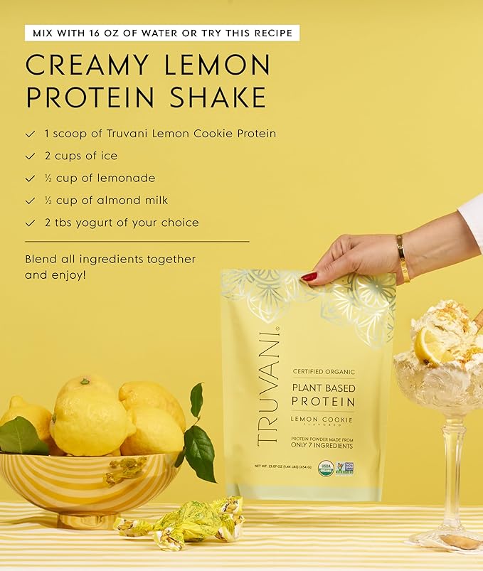 Truvani Vegan Pea Protein Powder | Lemon Cookie | 20g Organic Plant Based Protein | 20 Servings | Keto | Gluten & Dairy Free | Low Carb | No Added Sugar