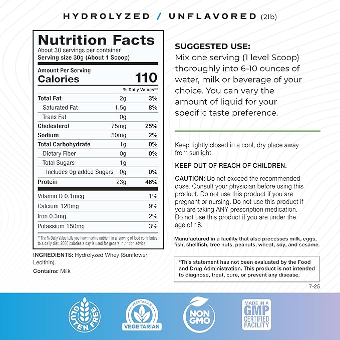 Muscle Feast Hydrolyzed Whey Protein Powder, Grass Fed and All Natural Hormone-Free, Hydro Whey Powder for Men and Women, Gluten Free, Non-GMO, Delicious Hydrolyzed Protein Powder, Unflavored, 2lb
