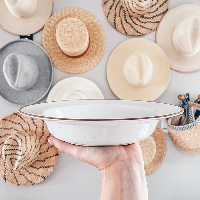 Mora Ceramic Wide Rimmed Soup Bowl 25oz, Set of 4 - For Pasta, Italian, Spaghetti, Dipping Bread, Fancy Dinner etc. Large Plate/Bowls Hybrid For Everyday & Restaurant Use, Large Flat Rim - Vanilla